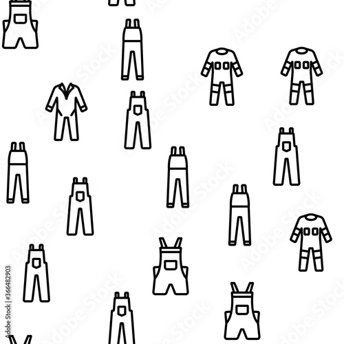 Overalls Worker Protect Clothes Vector Seamless Pattern Thin Line Illustration