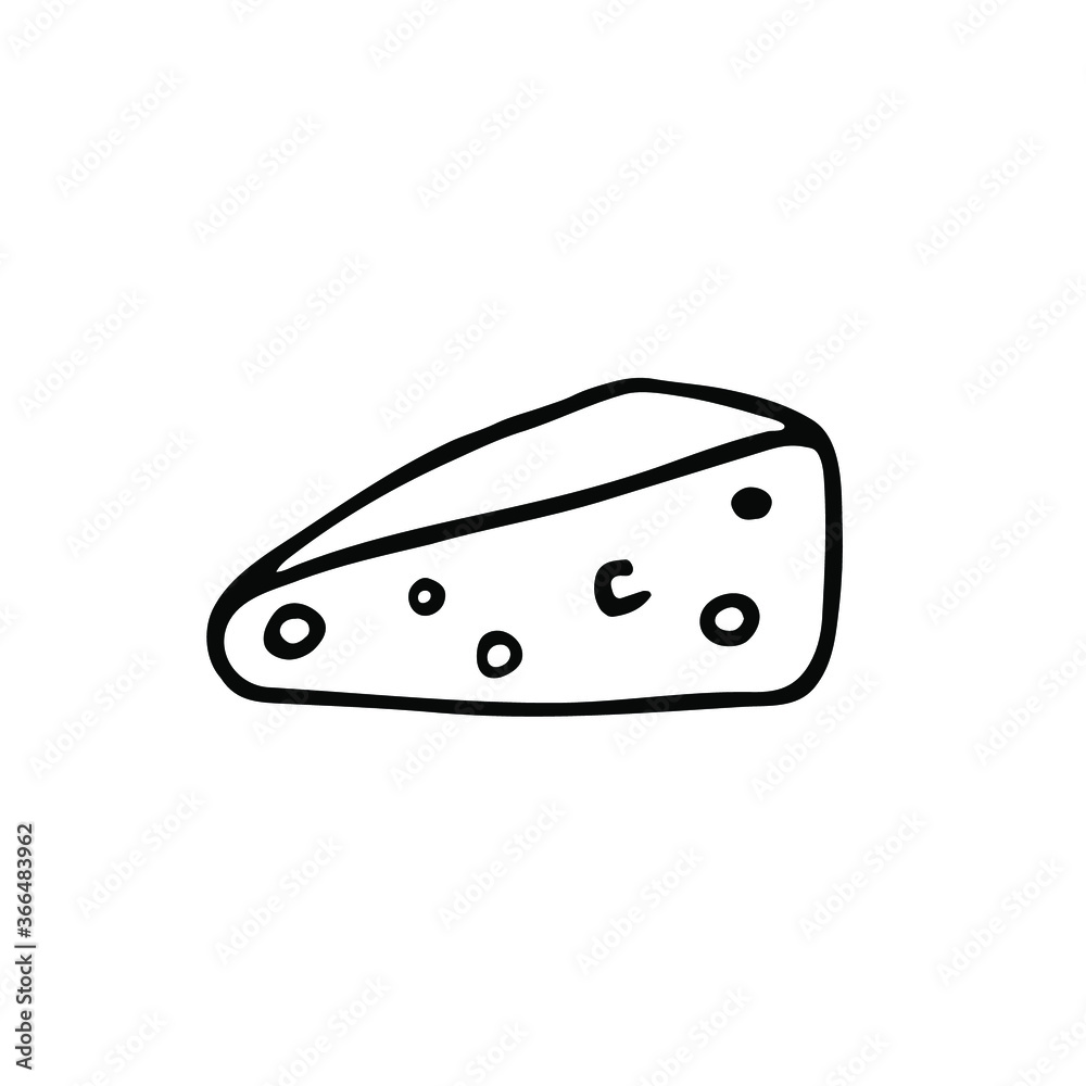 Hand drawn slice of cheese. Hand drawn sketch cheese. Black and white