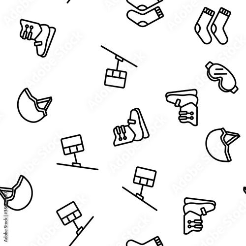 Snowboarding Equipment Vector Seamless Pattern Thin Line Illustration