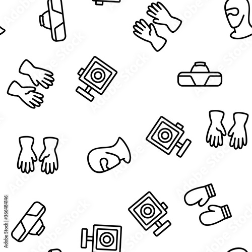 Snowboarding Equipment Vector Seamless Pattern Thin Line Illustration
