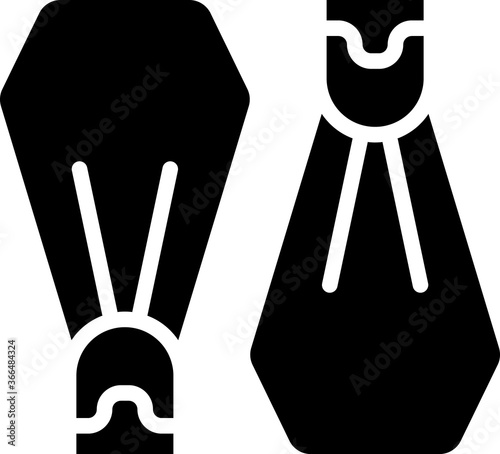 Black Rubber flippers for swimming icon isolated on white background. Diving equipment. Extreme sport. Sport equipment. Vector.