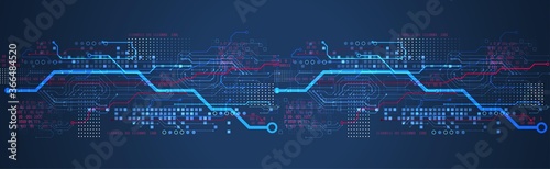 Abstract technology concept. Circuit board, high computer color background. Vector illustration with space for content, web - template, business tech presentation.