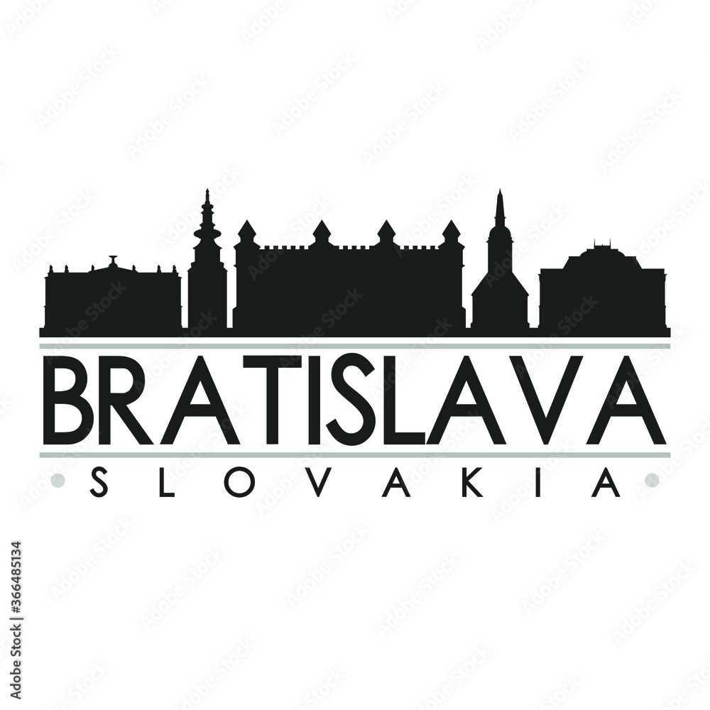 Bratislava Slovakia Skyline Silhouette Design City Vector Art Famous Buildings.