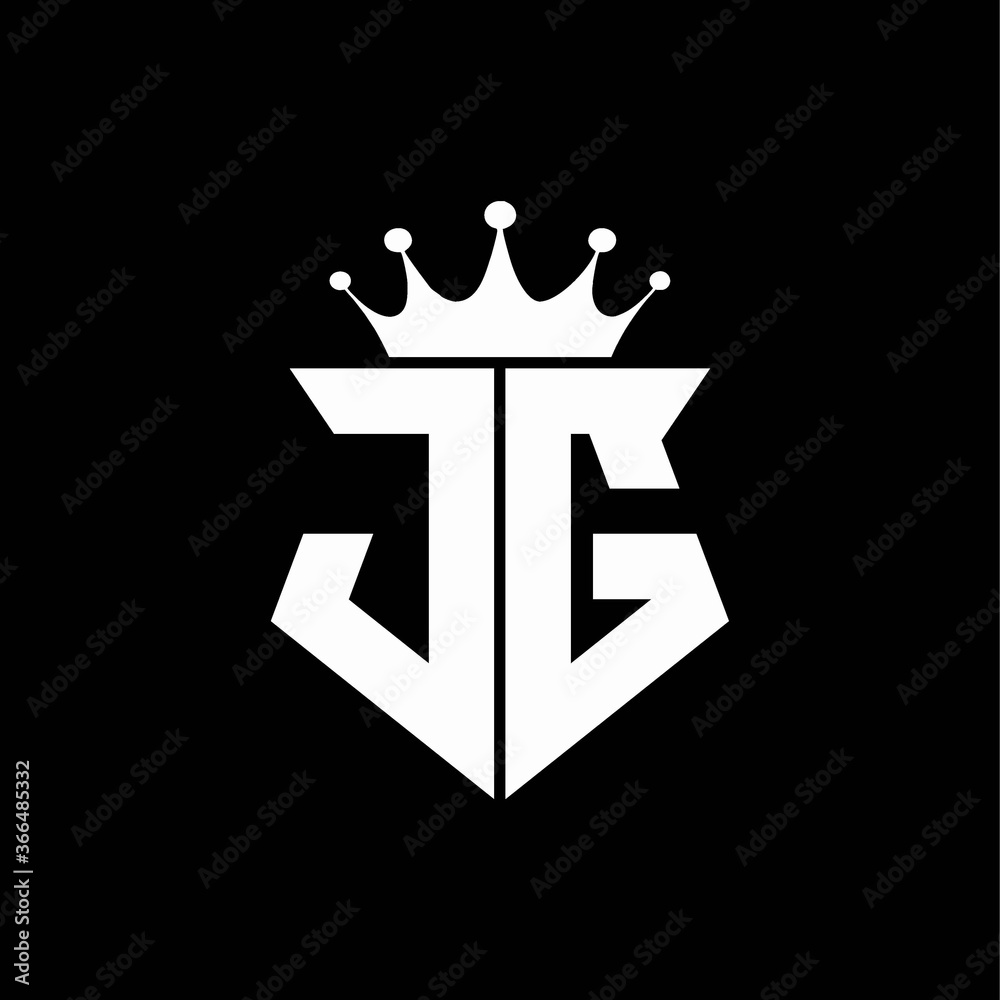jg logo monogram shield shape with crown design template Stock Vector