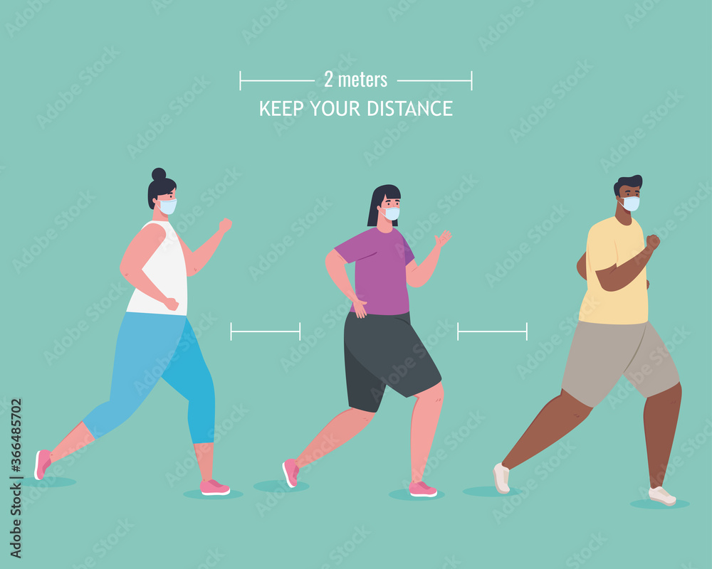 people jogging and keeping social distance on coronavirus covid 19