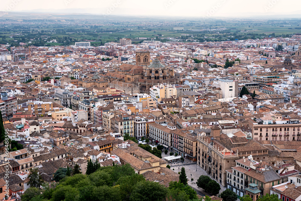 Panoramic view of the historical center of Granada, Spain