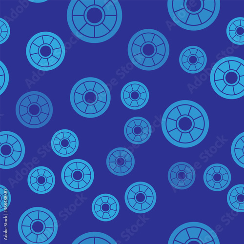 Blue Safe icon isolated seamless pattern on blue background. The door safe a bank vault with a combination lock. Reliable Data Protection. Vector.