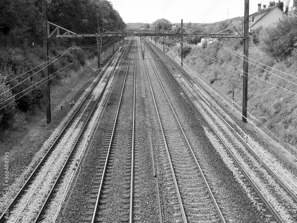 Fototapeta premium Railway lines at Chamerande, France.
