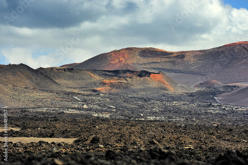 wild volcanic desert at Timanfaya National Park, Lanzarote Island, Canary Islands, Spain