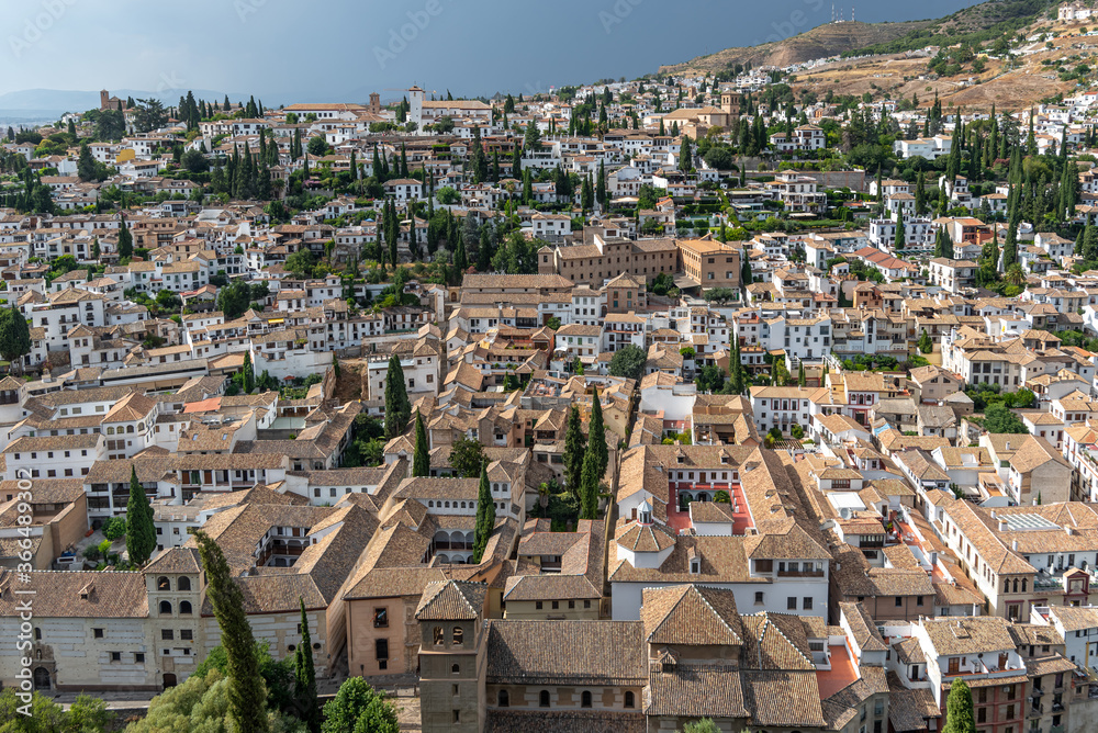 Panoramic view of the historical neighborhood of Albaicin in Granada, Spain