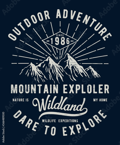 Mountain illustration, outdoor adventure . Vector graphic for t shirt and other uses.
