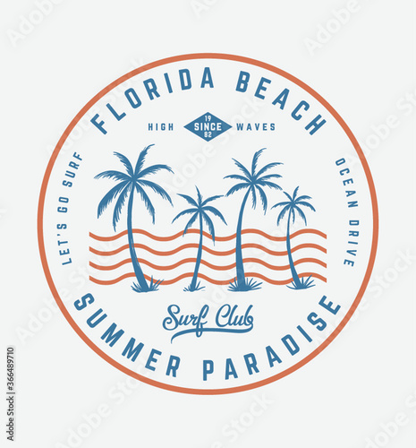 Florida beach text with vector illustrations, for t-shirt and other uses.