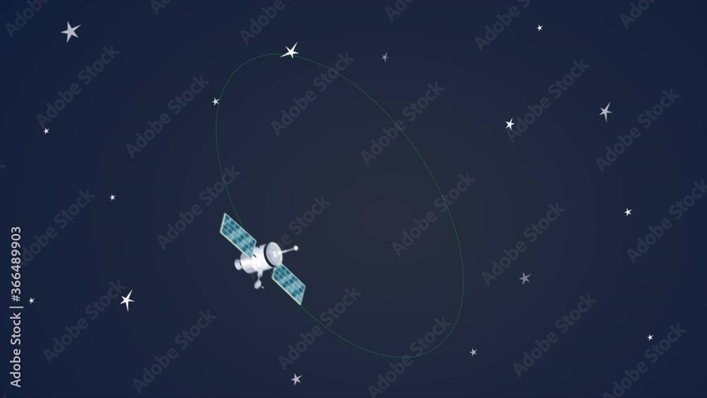 Satellite in 4k cartoon style with dish aerial on blue background. Satellite in 4k cartoon style with dish aerial on blue background.