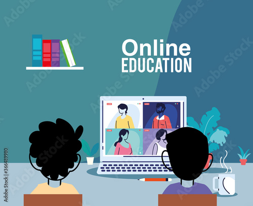 Teacher on screen giving online class to her students
