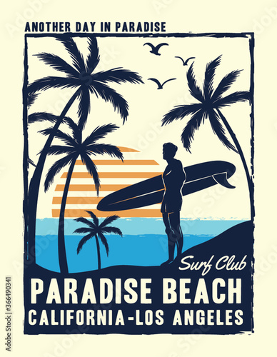 California, Los Angeles surfer print design for t-shirt and other uses