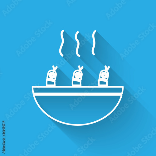 White line Soup with shrimps icon isolated with long shadow. Tom yum kung soup. Vector..