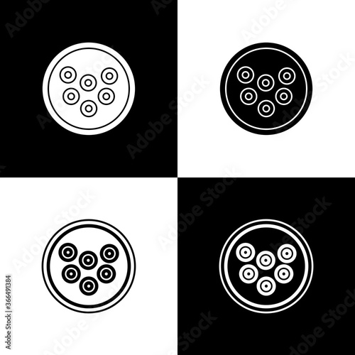 Set Caviar on a plate icon isolated on black and white background. Vector..