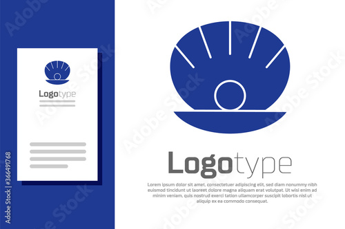 Blue Natural open shell with pearl icon isolated on white background. Scallop sea shell. Seashell sign. Logo design template element. Vector..