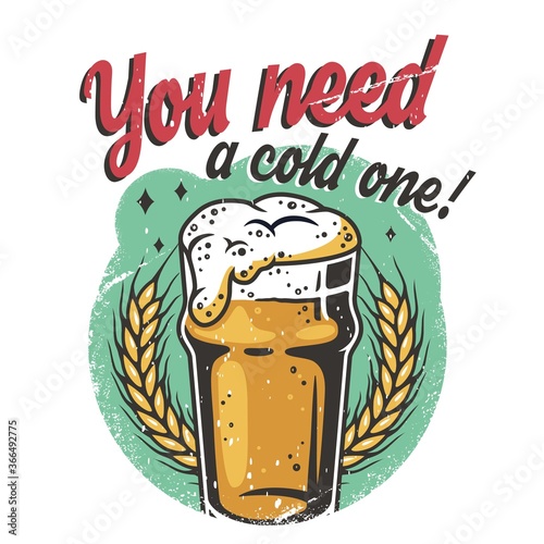 T-shirt colored print with beer mug with foam
