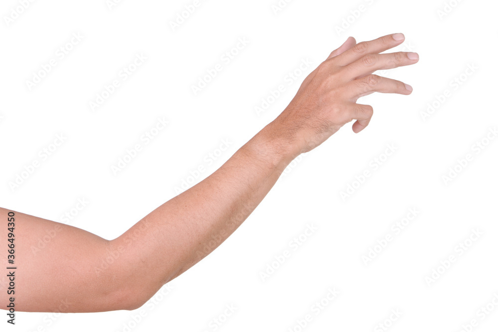 Male asian hand gestures isolated over the white background.