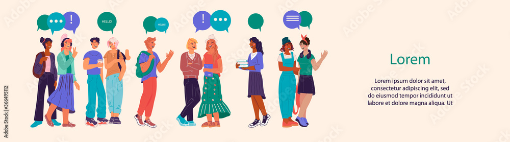 Fototapeta premium community, diverse, education, student, people, welcome, banner, invite, together, greeting, flyer, friends, multinational, college, group, multicultural, advertising, horizontal, leaflet, multiracial