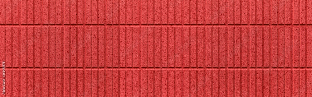 Fototapeta premium Panorama of Red stone wall with stripes texture and seamless background