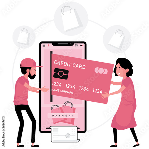 Payment with credit card picture feature lady insert credit card into phone screen