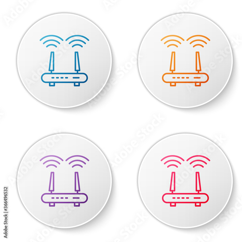 Color line Router and wi-fi signal icon isolated on white background. Wireless ethernet modem router. Computer technology internet. Set icons in circle buttons. Vector.