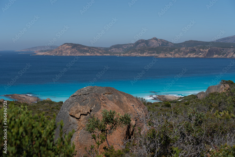 View of the rocks, the beach and nature surrounding Lucky Bay in Western Australia, australia.