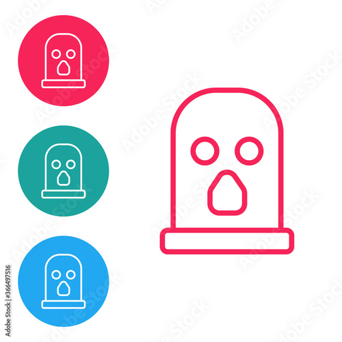 Red line Balaclava icon isolated on white background. A piece of clothing for winter sports or a mask for a criminal or a thief. Set icons in circle buttons. Vector.