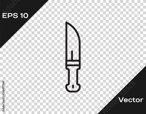 Black line Hunter knife icon isolated on transparent background. Army knife. Vector.