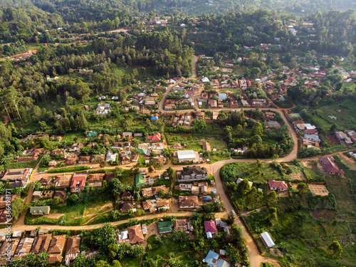 Aerial Drone Shot of Lushoto village in Usambara Mountains. Remote Place in Tanga Province, Tanzania, Africa © Oleksandr