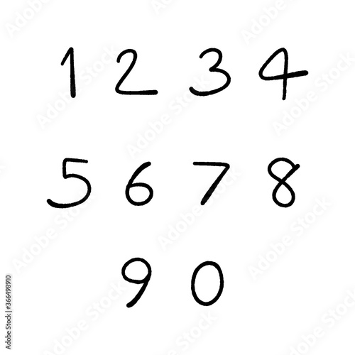 Set of black hand drawn numbers on white background