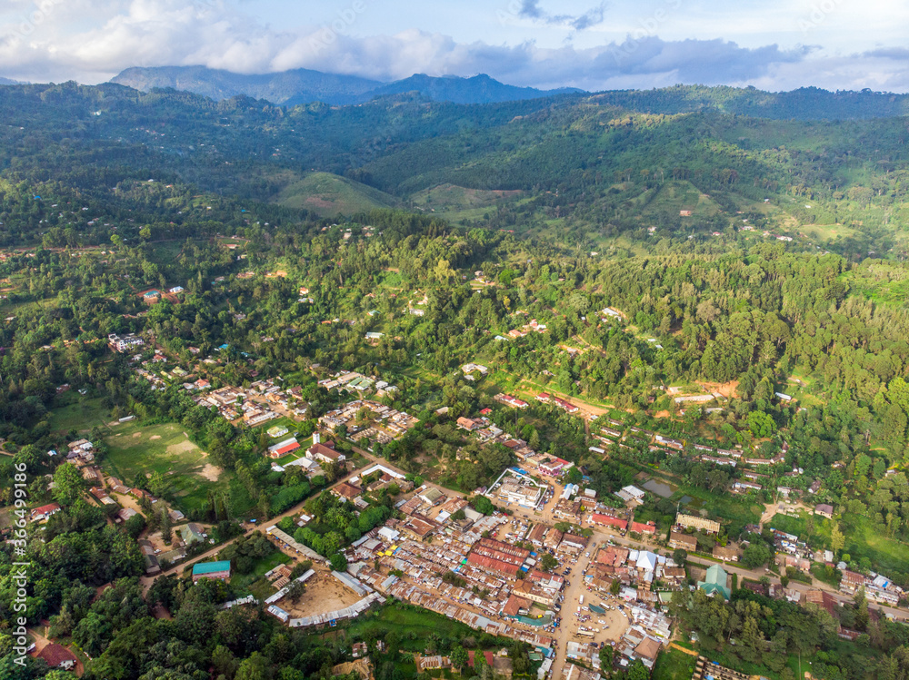 Aerial Drone Shot of Lushoto village in Usambara Mountains. Remote Place in Tanga Province, Tanzania, Africa Aerial Drone Shot of Lushoto village in Usambara Mountains. Remote Place in Tanga Province, Tanzania, Africa