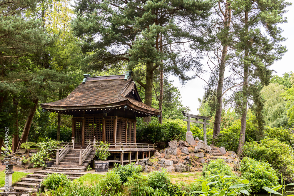 The Shinto Shrine in a Japanese garden in England. The Shinto Shrine in a Japanese garden in England.