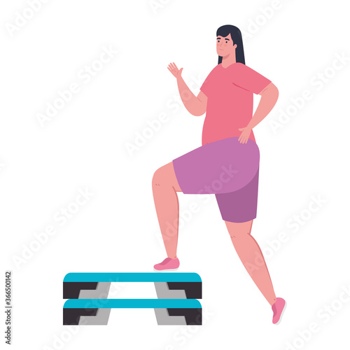 young woman in sportswear, sports training on step plafform vector illustration design