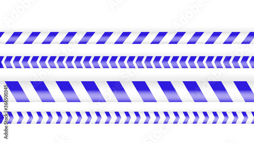 Blue police tape, crime danger line. Caution police lines isolated. Warning tapes. Set of blue warning ribbons. Vector illustration on white background.