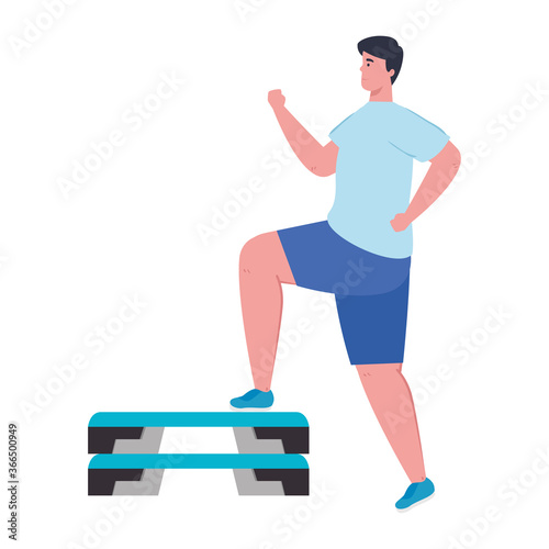 young man in sportswear, sports training on step plafform vector illustration design