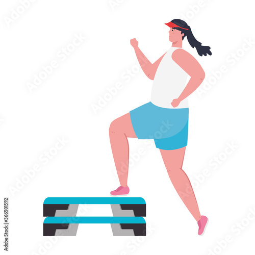 young woman in sportswear, sports training on step plafform vector illustration design