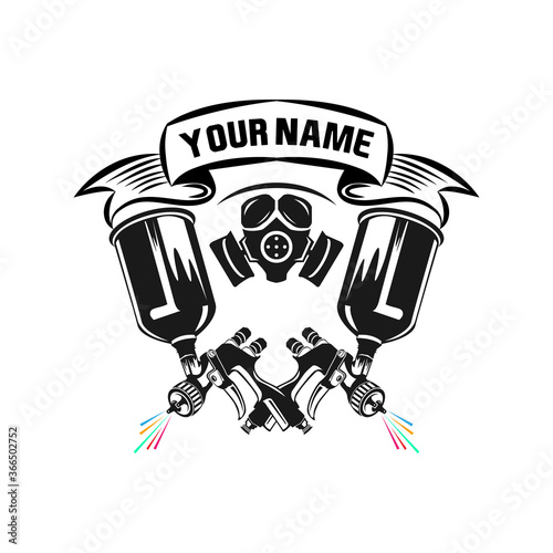Monochrome illustration of metal spray gun. Isolated on white background