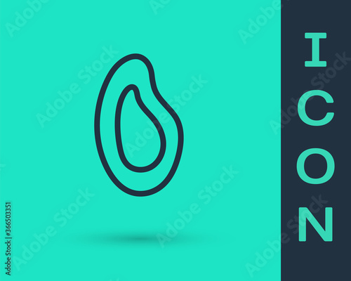 Black line Mussel icon isolated on green background. Fresh delicious seafood. Vector..