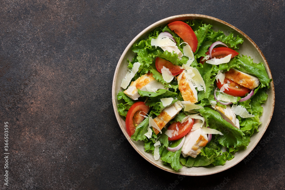 Chicken salad with tomatoes and parmesan cheese Chicken salad with tomatoes and parmesan cheese