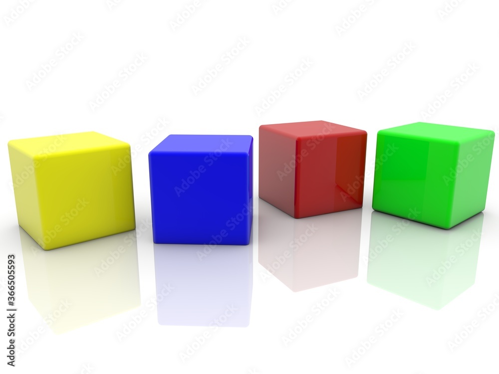 Four toy blocks on white in different colors Four toy blocks on white in different colors