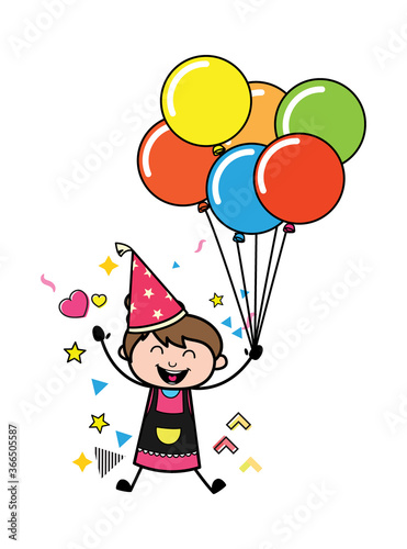 Cartoon Beautician holding Balloons