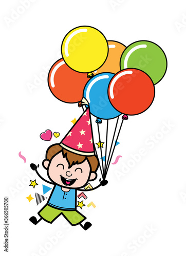 Cartoon Teen Boy holding Balloons