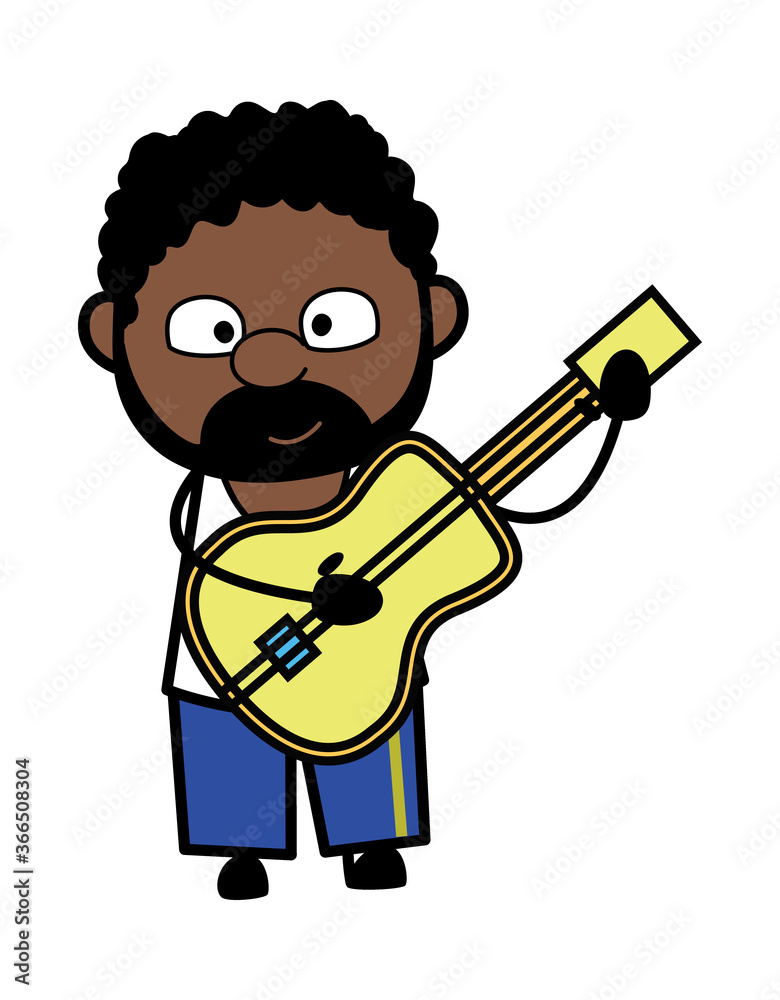 Cartoon African American Man Playing Guitar