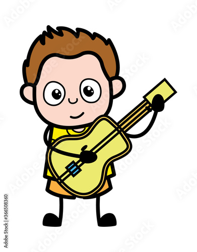 Cartoon Young Boy Playing Guitar