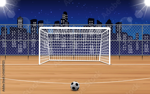 outdoor wooden football field on the high building in city in the night