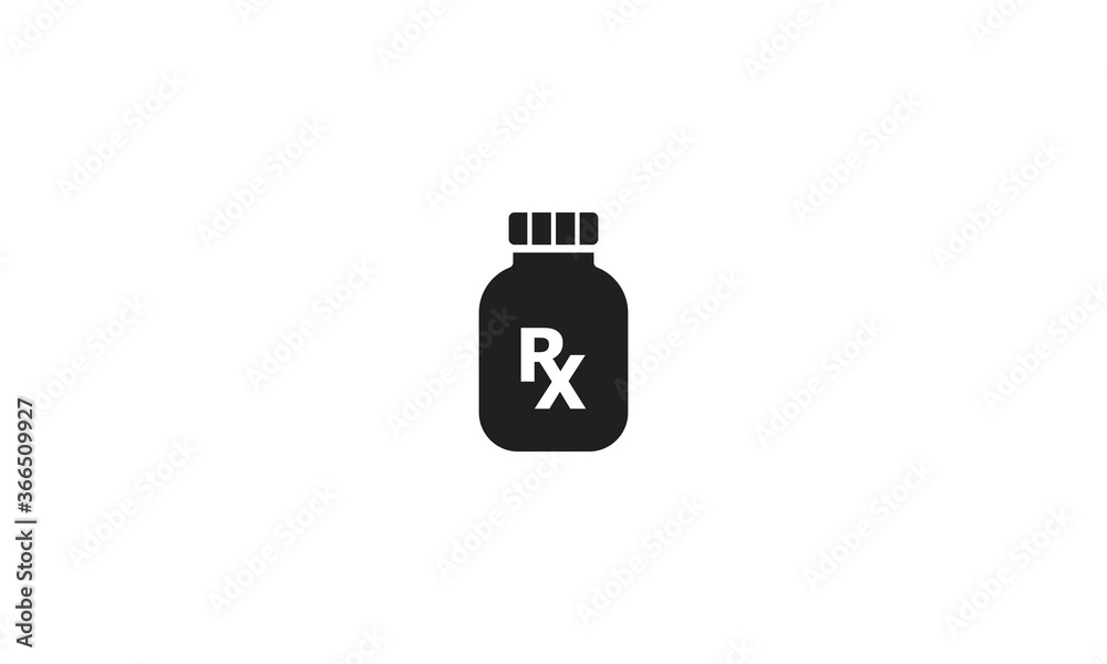 Prescription drugs icon. Drop shadow medication silhouette symbol. Painkiller. Medicine bottle with rx sign. Vector isolated illustration Prescription drugs icon. Drop shadow medication silhouette symbol. Painkiller. Medicine bottle with rx sign. Vector isolated illustration