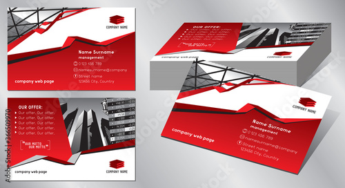 Business card template (85x55 mm) - modern office buildings, skyscrapers